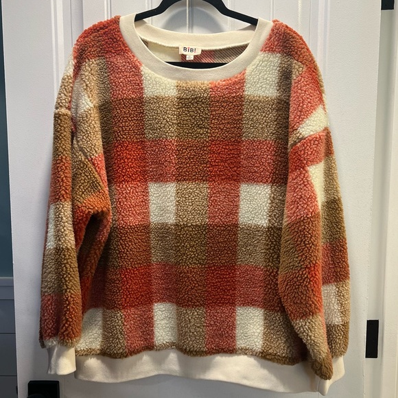 BiBi Plaid Teddy Bear Fleece Crewneck Sweatshirt. Size XL. - Picture 2 of 12